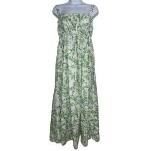 J. Crew Lime Cherry Blossom Floral Gathered Tank Midi Dress Milk Maid Size 8